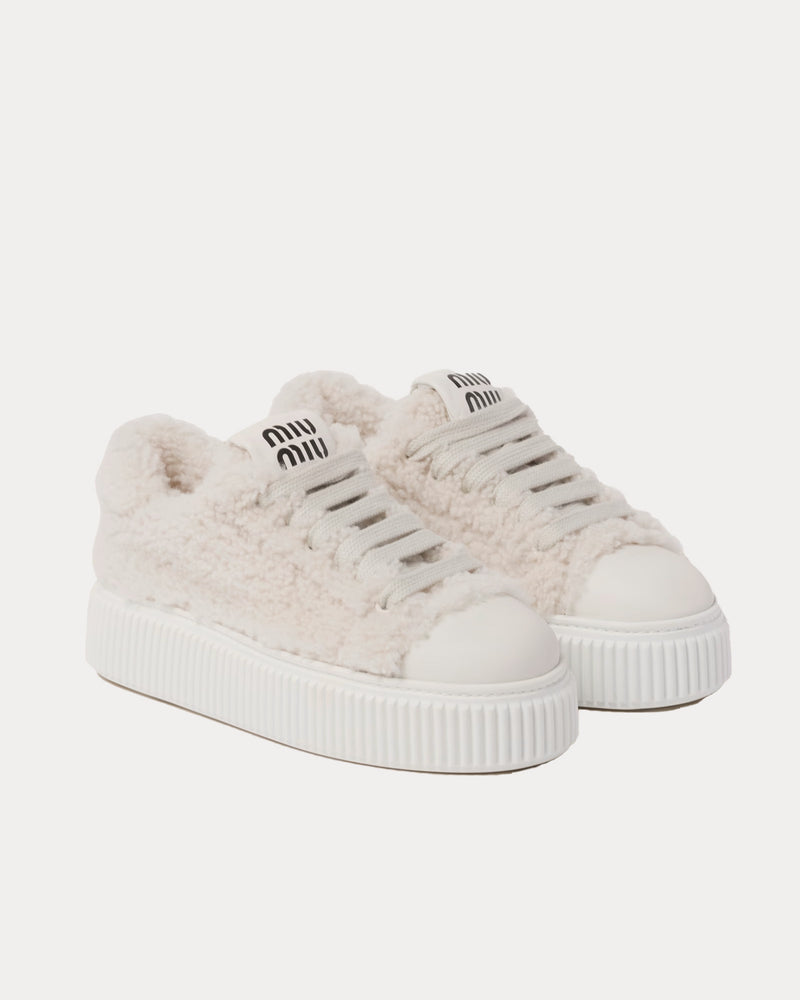 Miu Miu Classic Shearling White Low Top Sneakers - 2