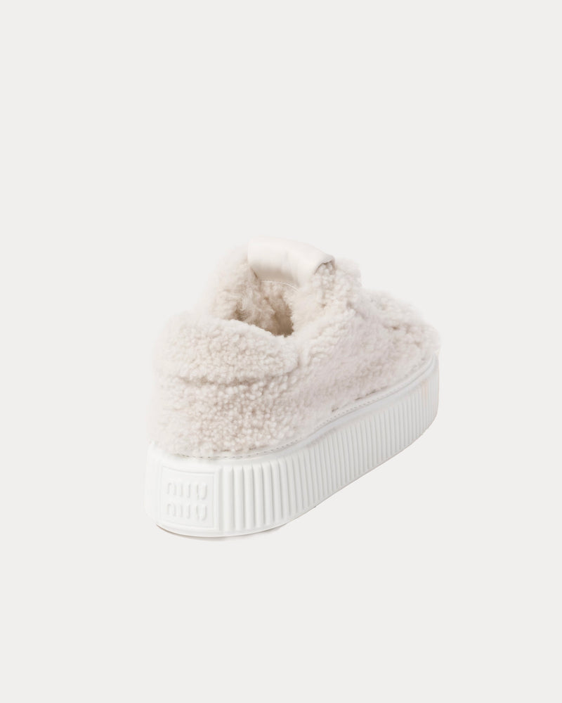 Miu Miu Classic Shearling White Low Top Sneakers - 3