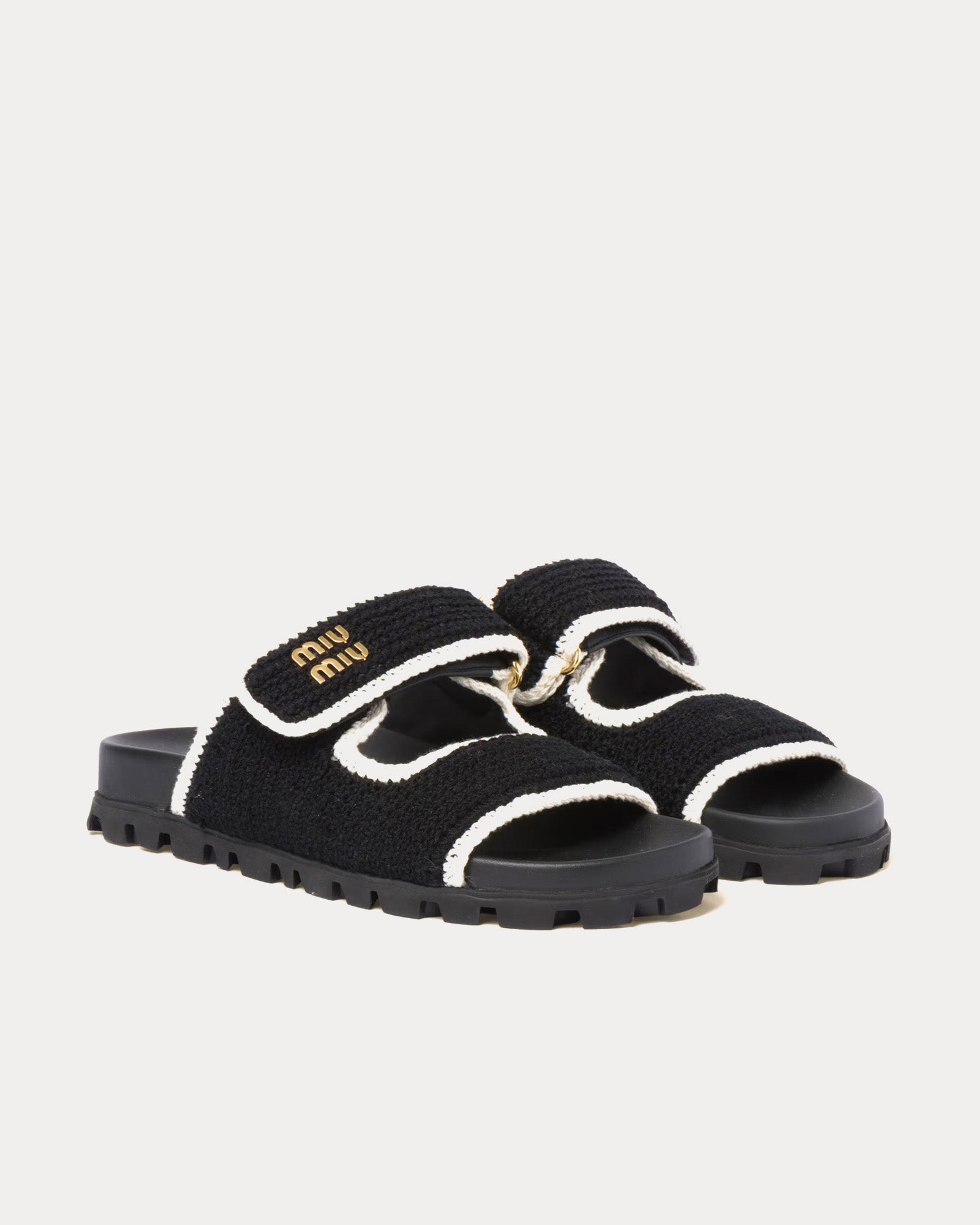 Miu Miu Crochet Knit Black / Ivory Sandals - 2