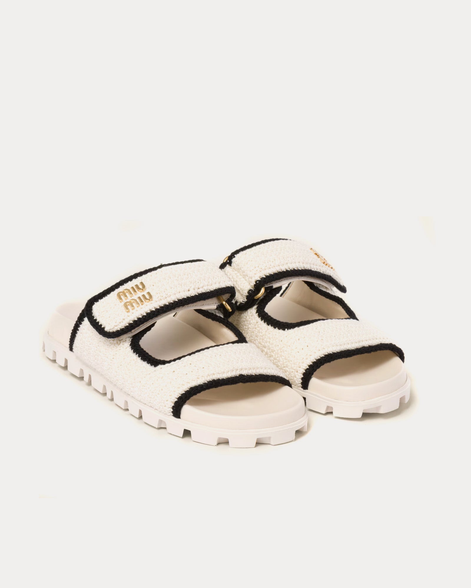 Miu Miu Crochet Knit Ivory / Black Sandals - 2