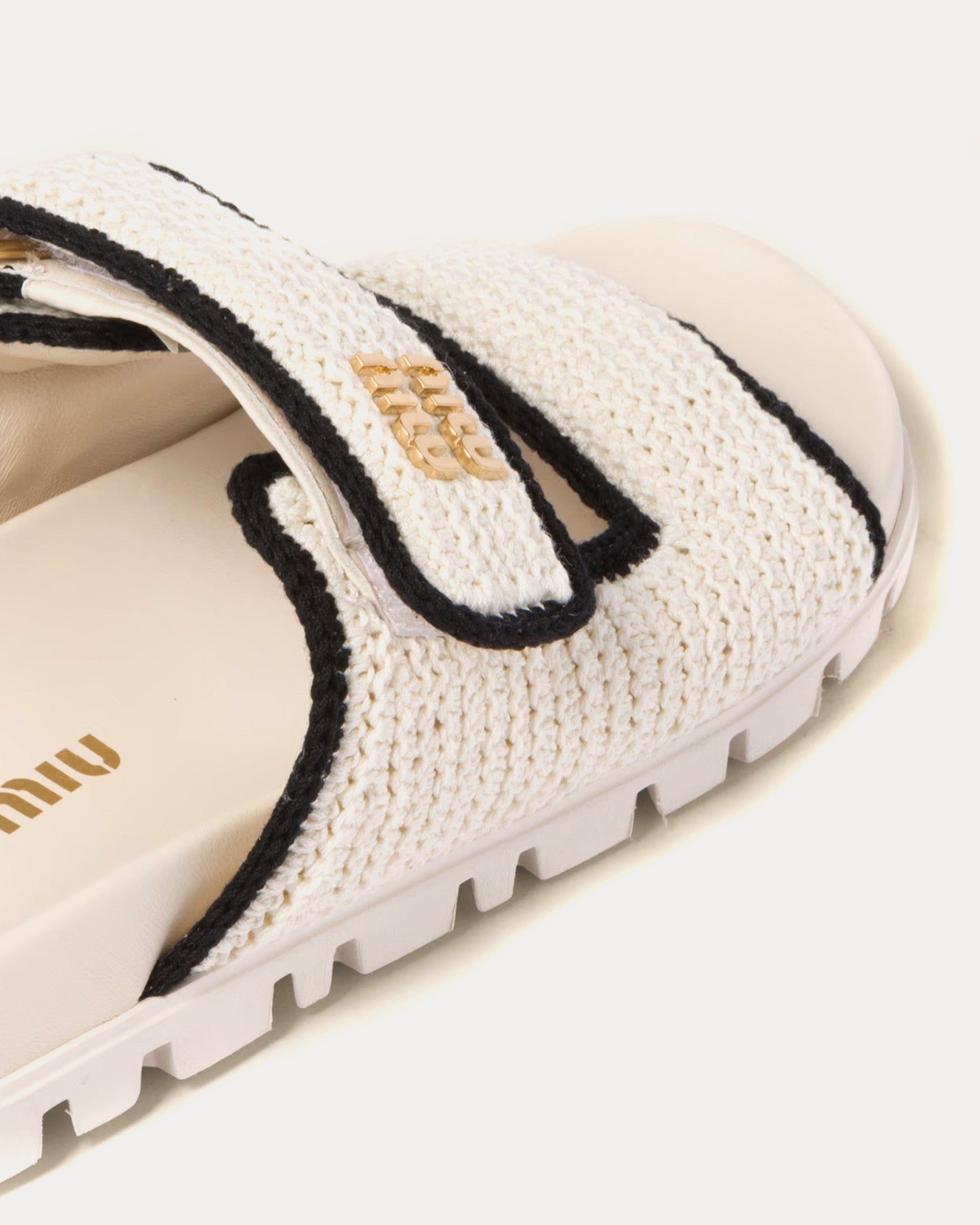 Miu Miu Crochet Knit Ivory / Black Sandals - 3