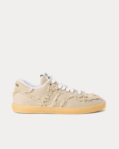 Miu Miu Frayed Denim Colonial Beige Low Top Sneakers