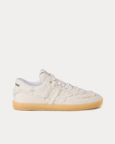 Miu Miu Frayed Denim Ivory Low Top Sneakers