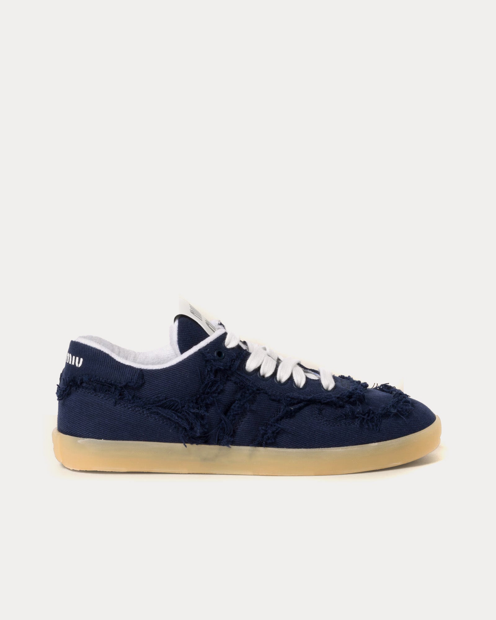 Miu Miu Frayed Denim Royal Blue Low Top Sneakers - 1