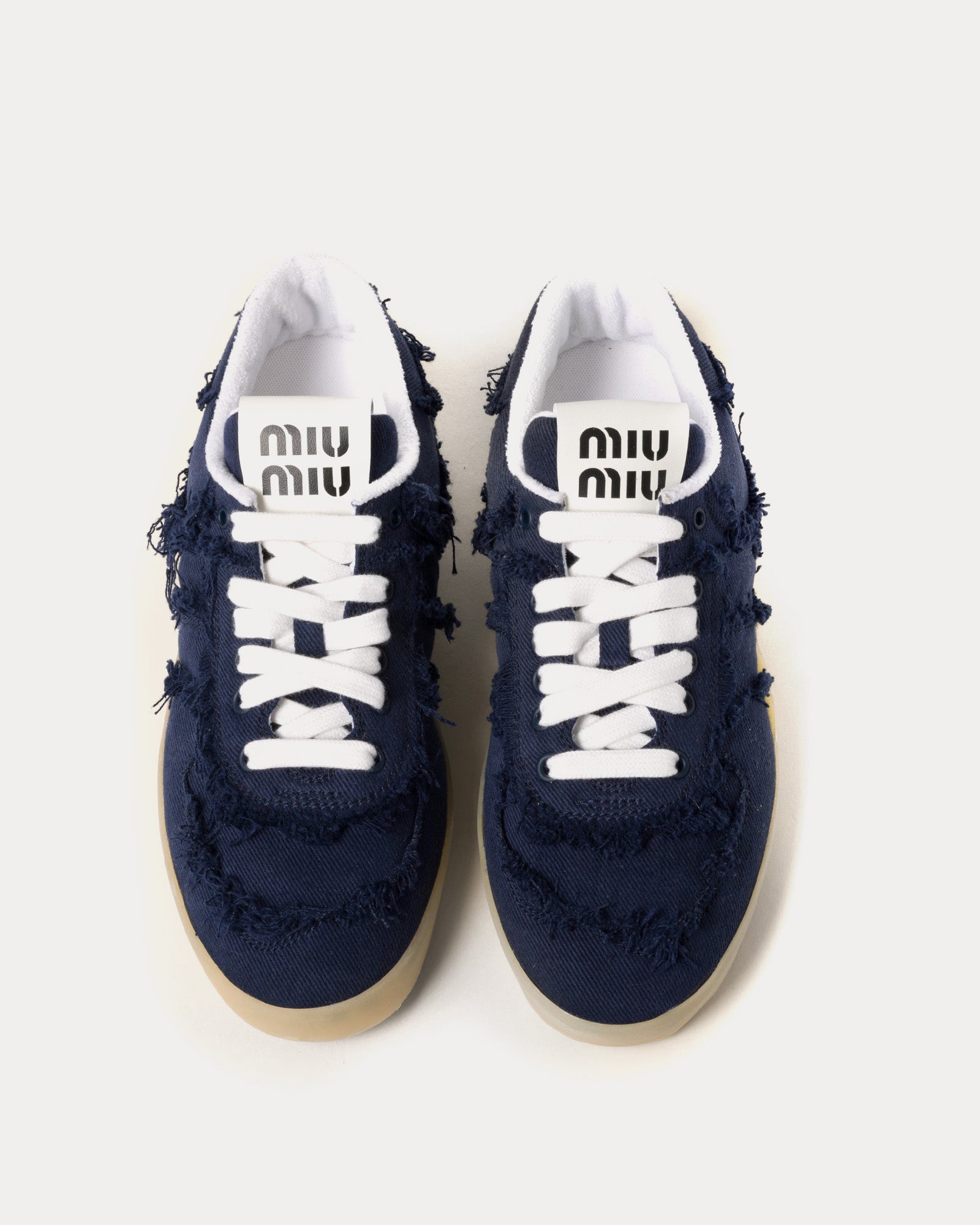 Miu Miu Frayed Denim Royal Blue Low Top Sneakers - 2