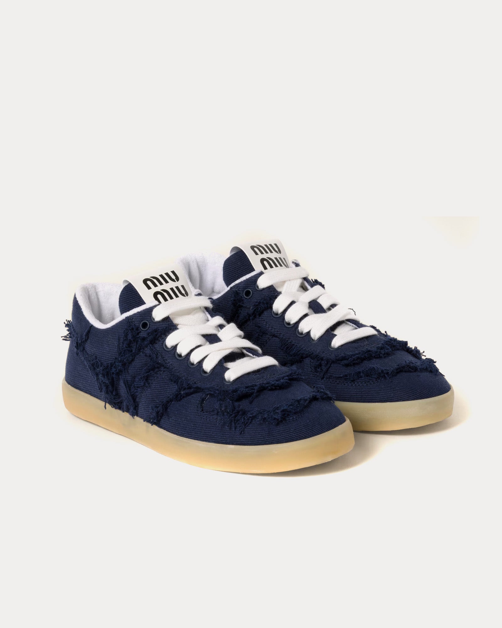 Miu Miu Frayed Denim Royal Blue Low Top Sneakers - 3