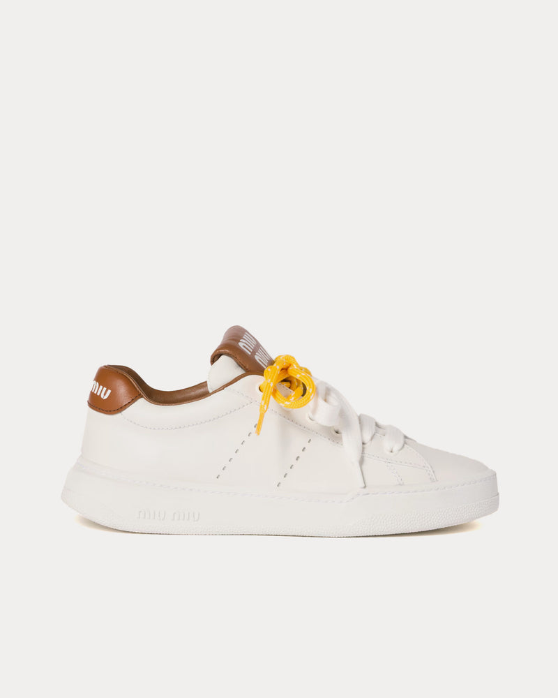 Miu Miu Double Laces Leather White / Cognac Low Top Sneakers - 1