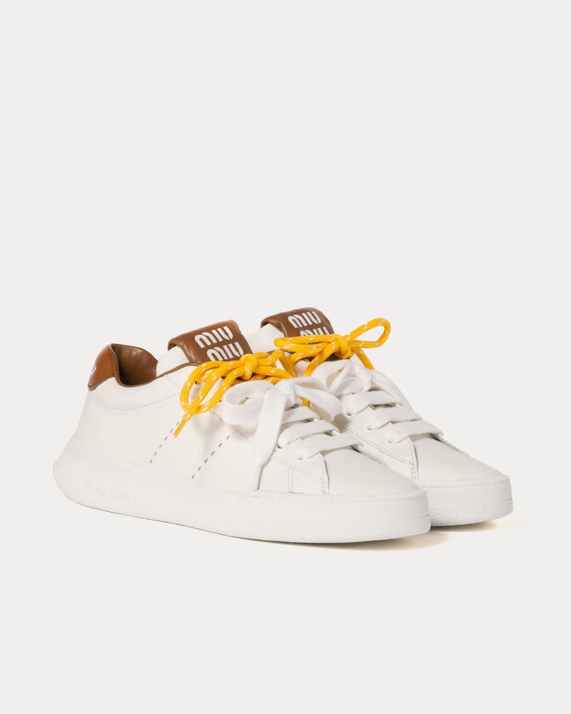 Miu Miu Double Laces Leather White / Cognac Low Top Sneakers - 2