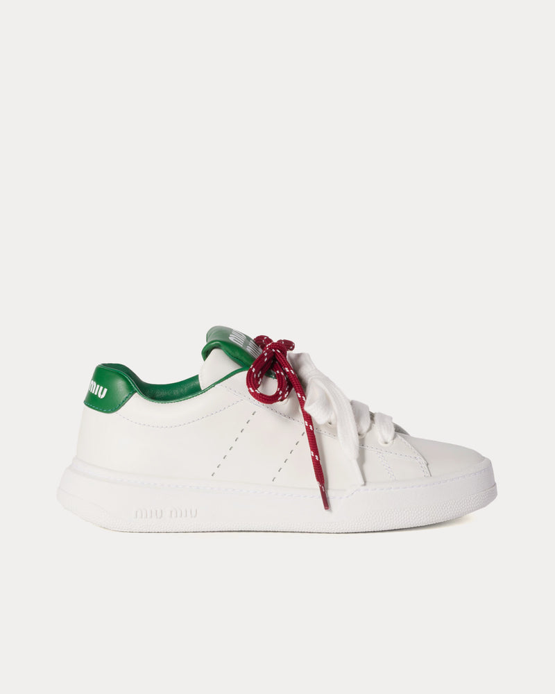 Miu Miu Double Laces Leather White / Green Low Top Sneakers - 1