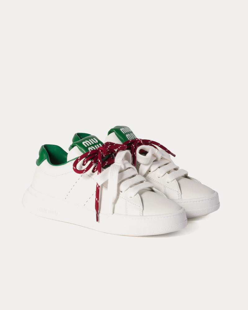 Miu Miu Double Laces Leather White / Green Low Top Sneakers - 2