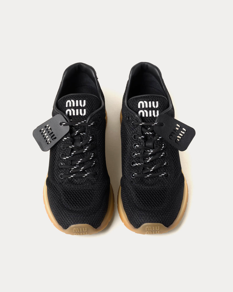 Miu Miu Fabric & Mesh Black Low Top Sneakers - 2