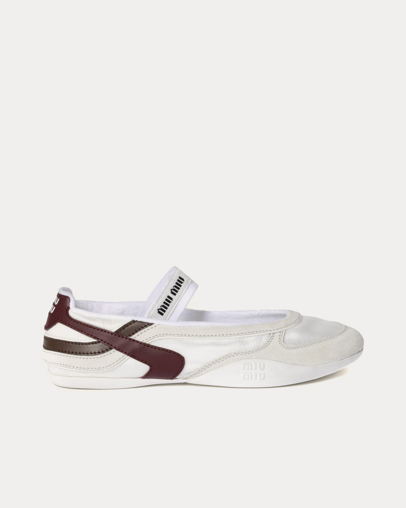 Miu Miu Gymnasium Technical Fabric & Suede White / Burgundy Ballerinas - 1