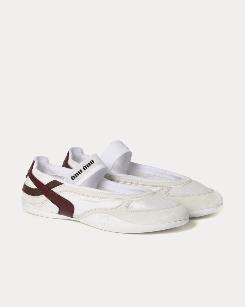 Miu Miu Gymnasium Technical Fabric & Suede White / Burgundy Ballerinas - 2