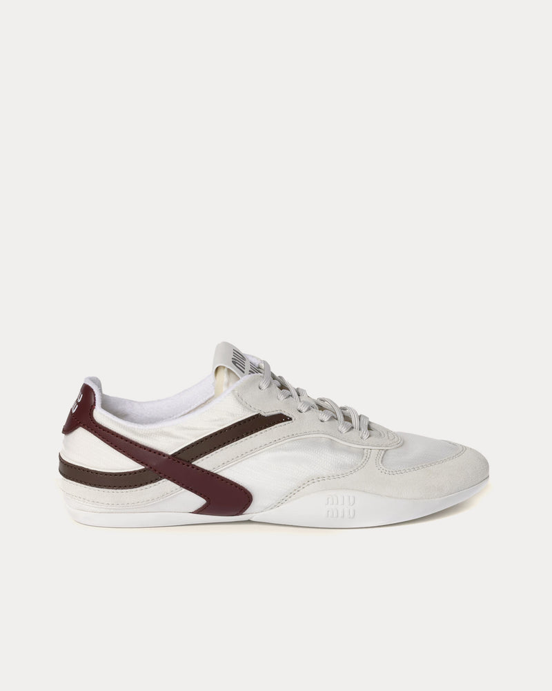 Miu Miu Gymnasium Technical Fabric & Suede White / Burgundy Low Top Sneakers - 1