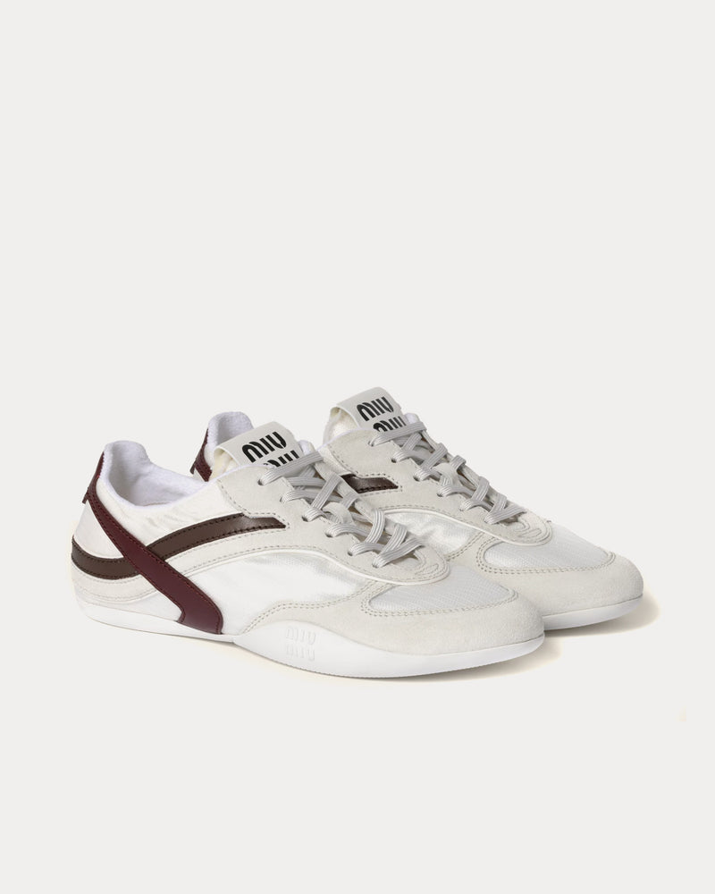 Miu Miu Gymnasium Technical Fabric & Suede White / Burgundy Low Top Sneakers - 2