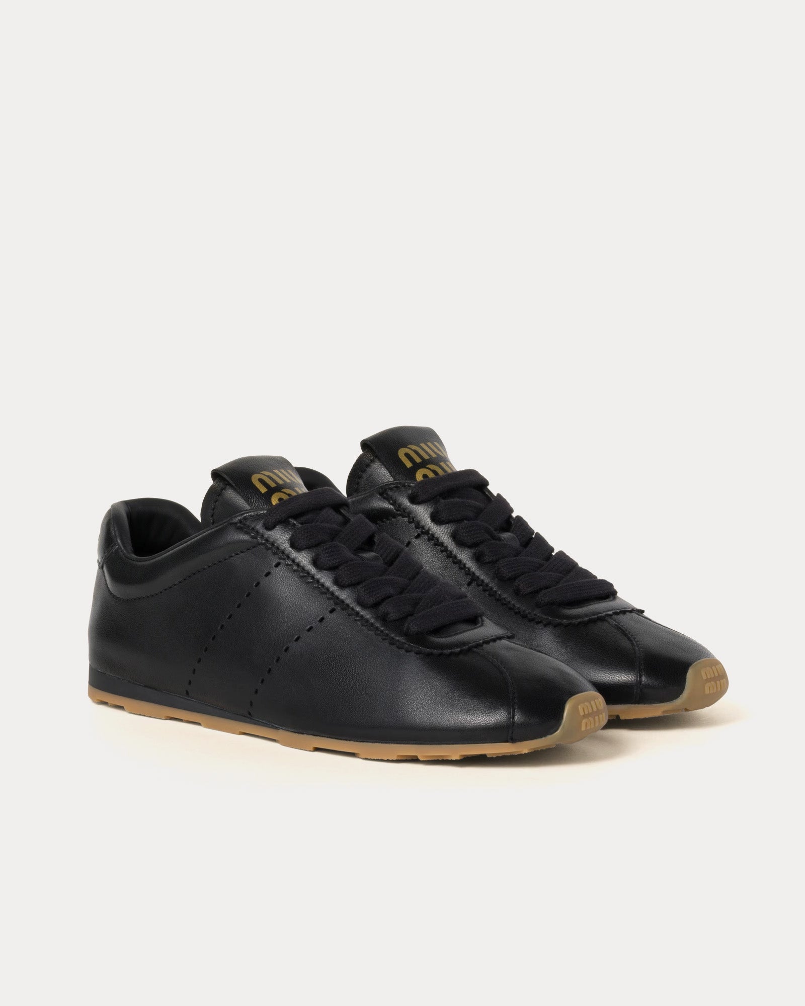 Miu Miu Nappa Leather Black Low Top Sneakers - 2