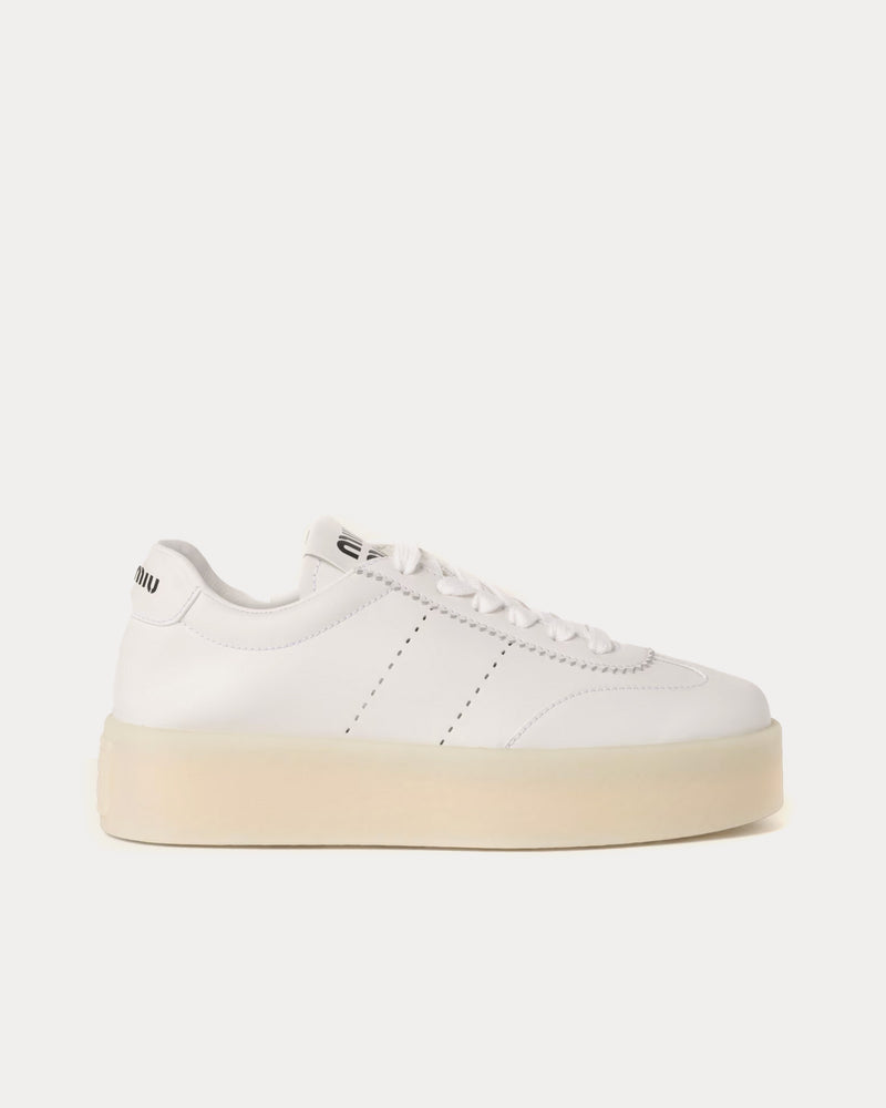 Miu Miu Platform Leather White Low Top Sneakers - 1