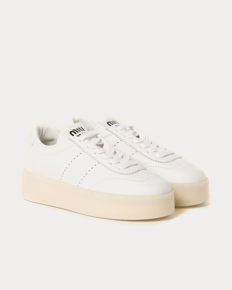 Miu Miu Platform Leather White Low Top Sneakers - 2