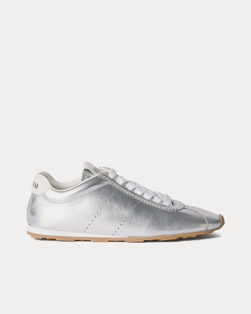 Miu Miu Plume Mordoré Calfskin Silver Low Top Sneakers - 1