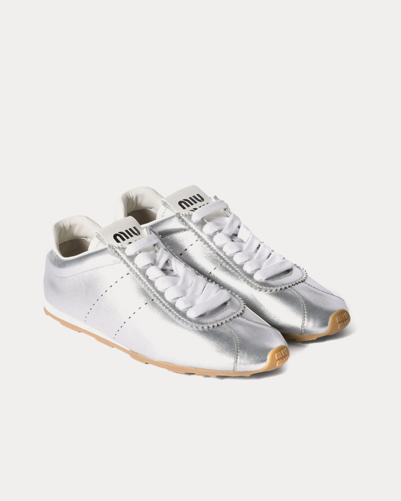 Miu Miu Plume Mordoré Calfskin Silver Low Top Sneakers - 2