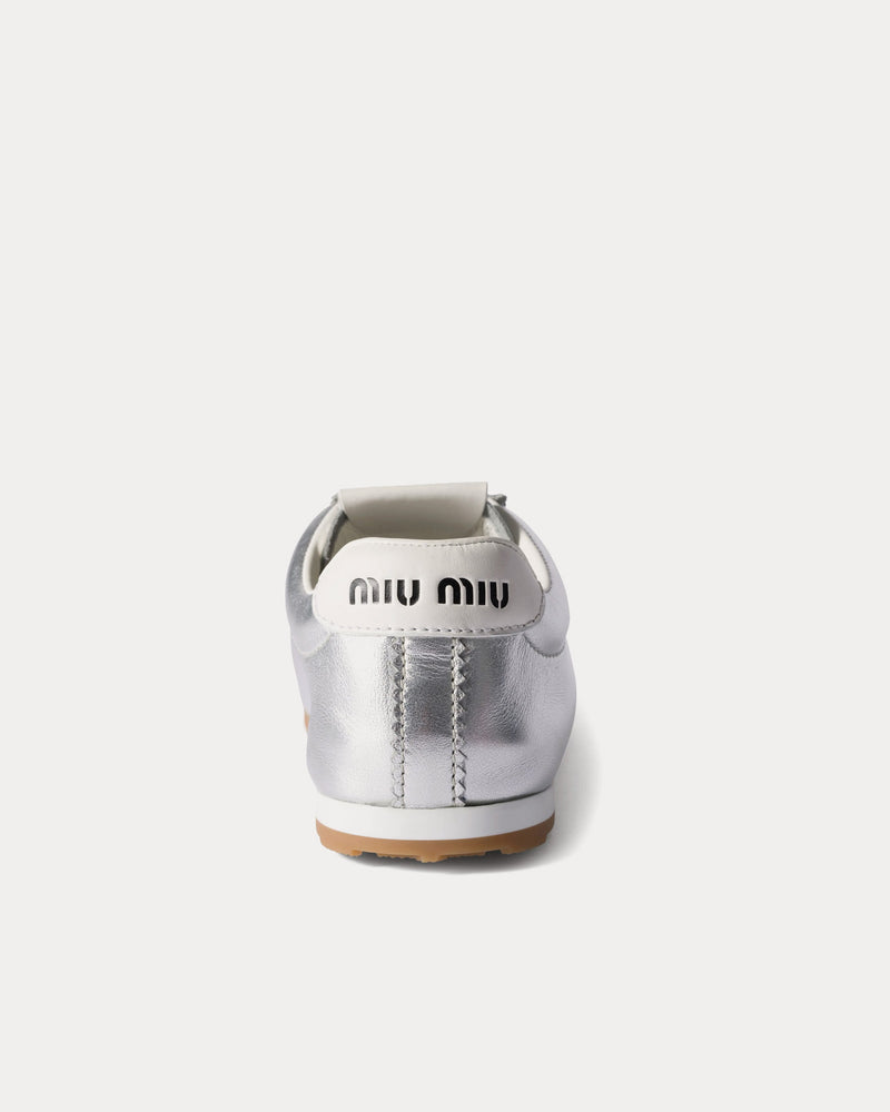 Miu Miu Plume Mordoré Calfskin Silver Low Top Sneakers - 3