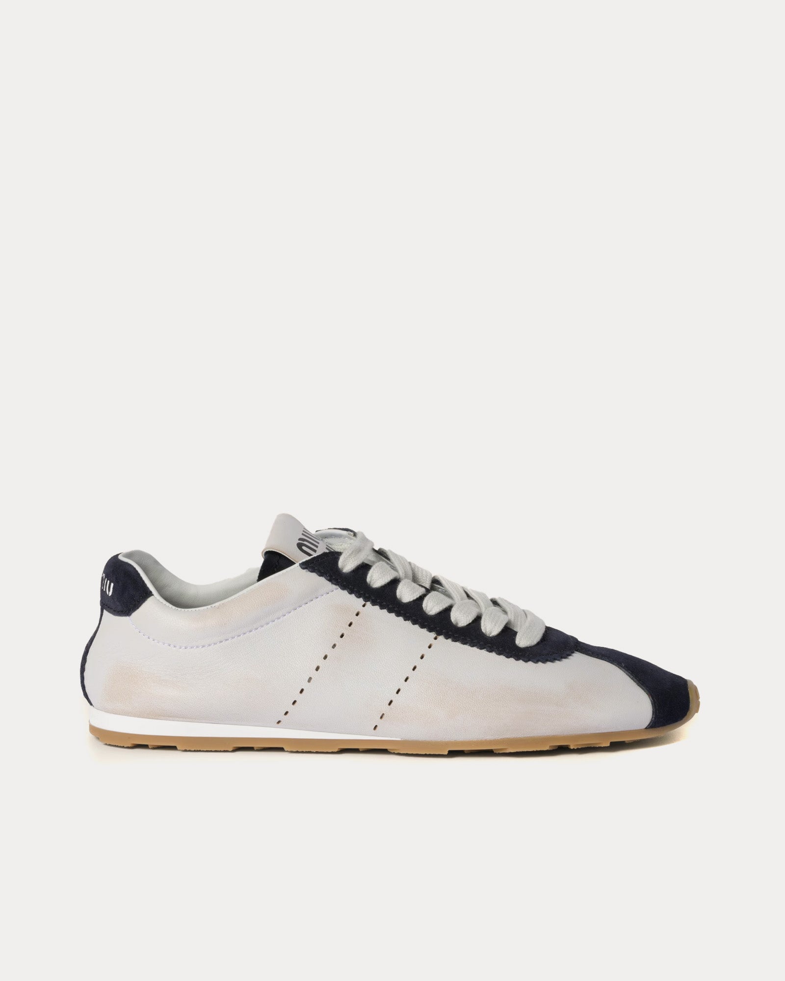 Miu Miu Plume Nappa Leather & Suede White / Blue Low Top Sneakers - 1