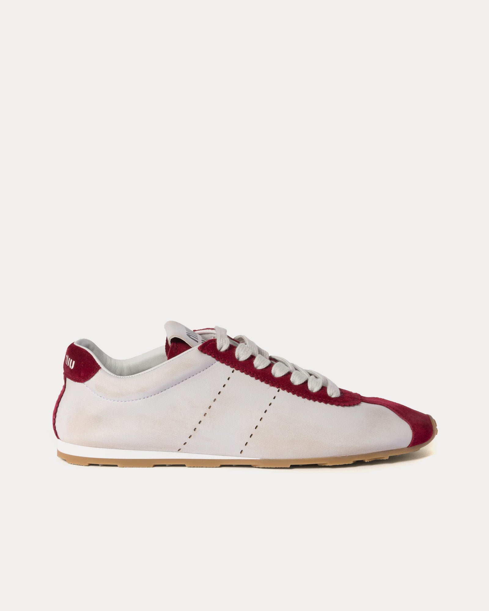 Miu Miu Plume Nappa Leather & Suede White / Cerise Low Top Sneakers - 1