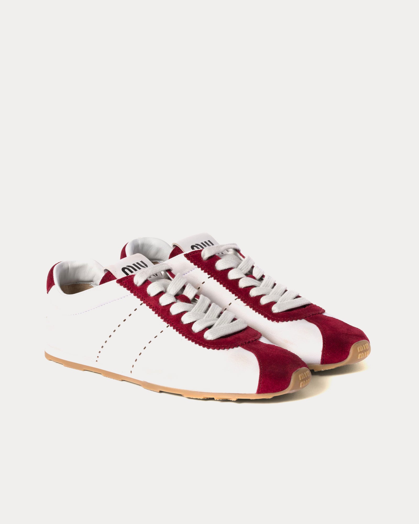 Miu Miu Plume Nappa Leather & Suede White / Cerise Low Top Sneakers - 3