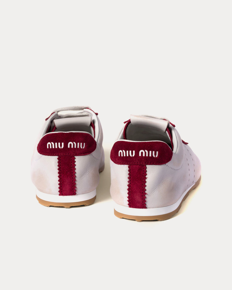 Miu Miu Plume Nappa Leather & Suede White / Cerise Low Top Sneakers - 4