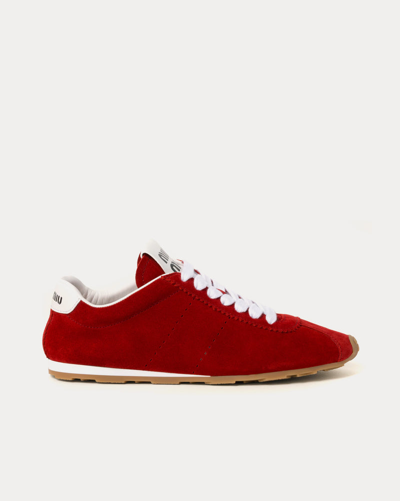 Miu Miu Plume Suede Scarlet Low Top Sneakers - 1