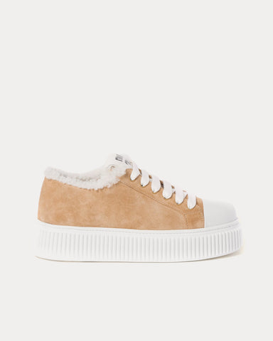 Miu Miu Classic Suede Ecru Low Top Sneakers