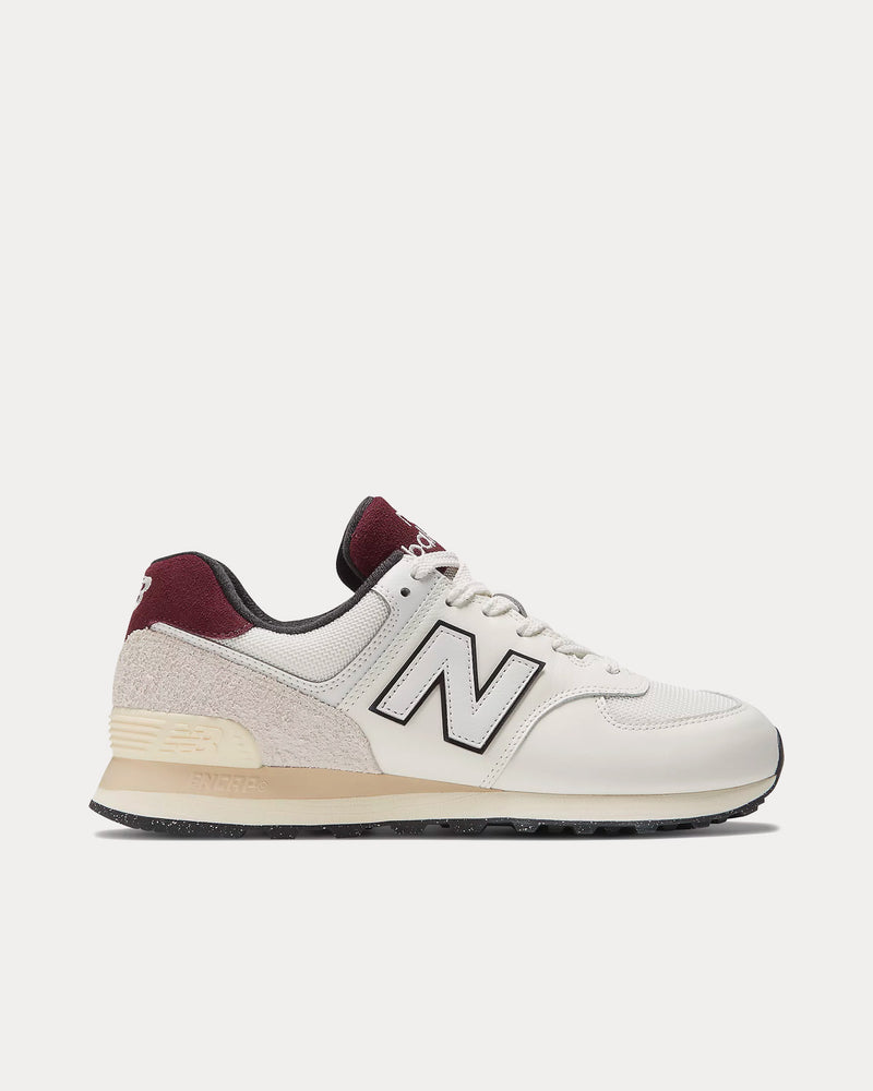 New Balance 574 White / Burgundy Low Top Sneakers - 1