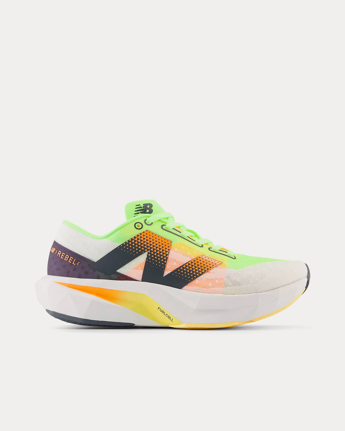 New Balance - FuelCell Rebel v4 White / Bleached Lime Glo / Hot Mango Running Shoes