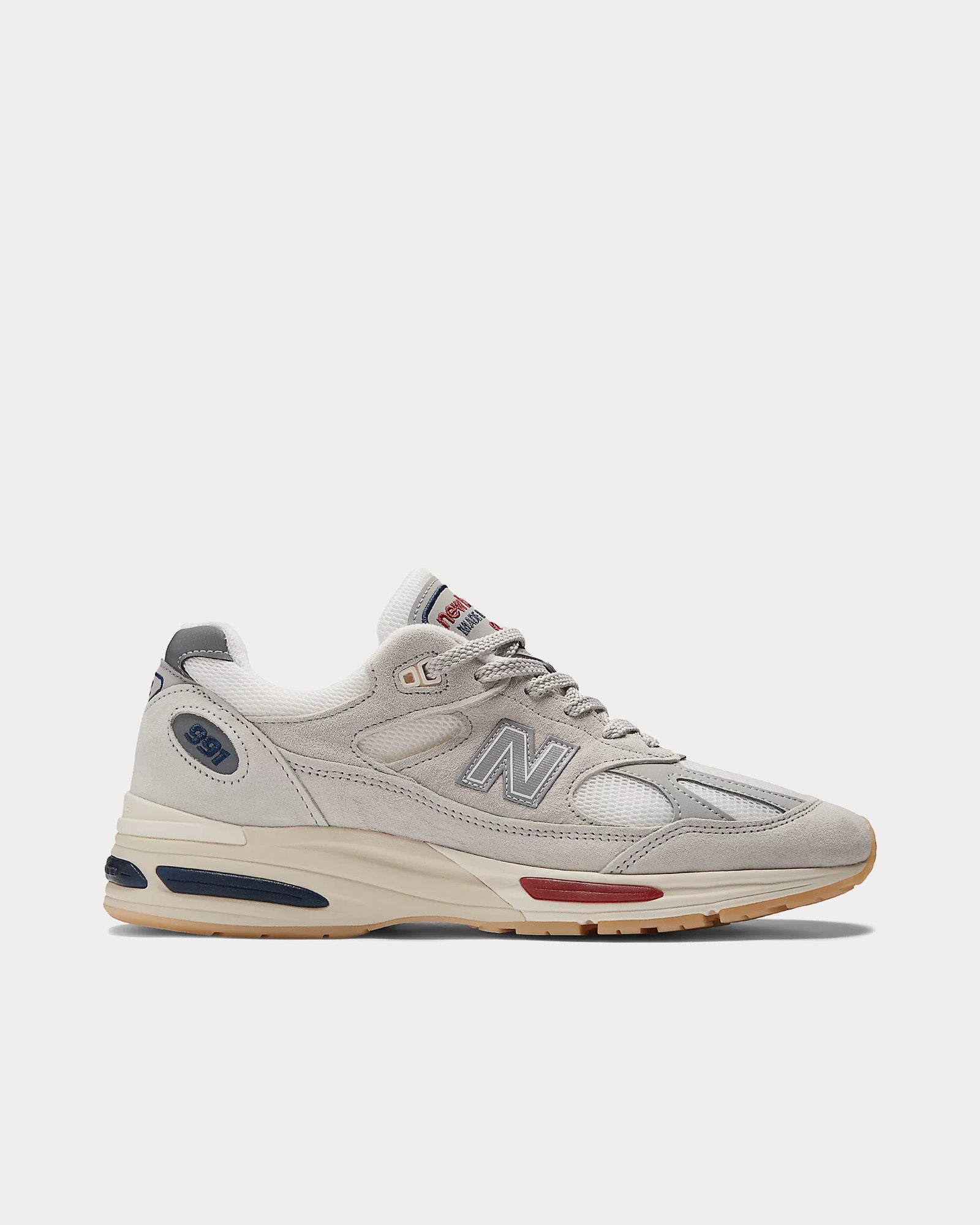 New Balance MADE in UK 991v2 'Vintage Sport' Off White / Blanc de Blanc/ Savvy Red Low Top Sneakers - 1