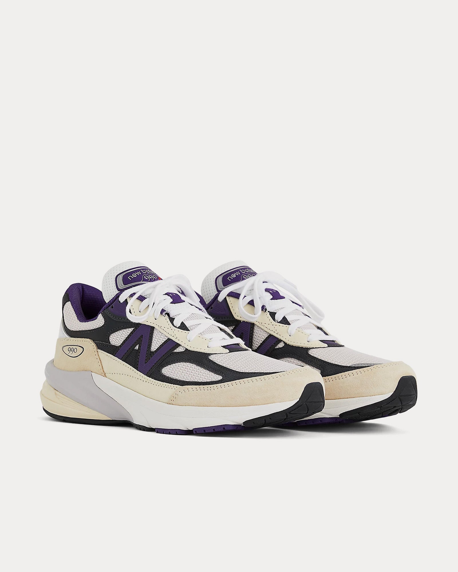 New Balance Made in USA 990v6 White / Black Plum / Phantom Low Top Sneakers - 3