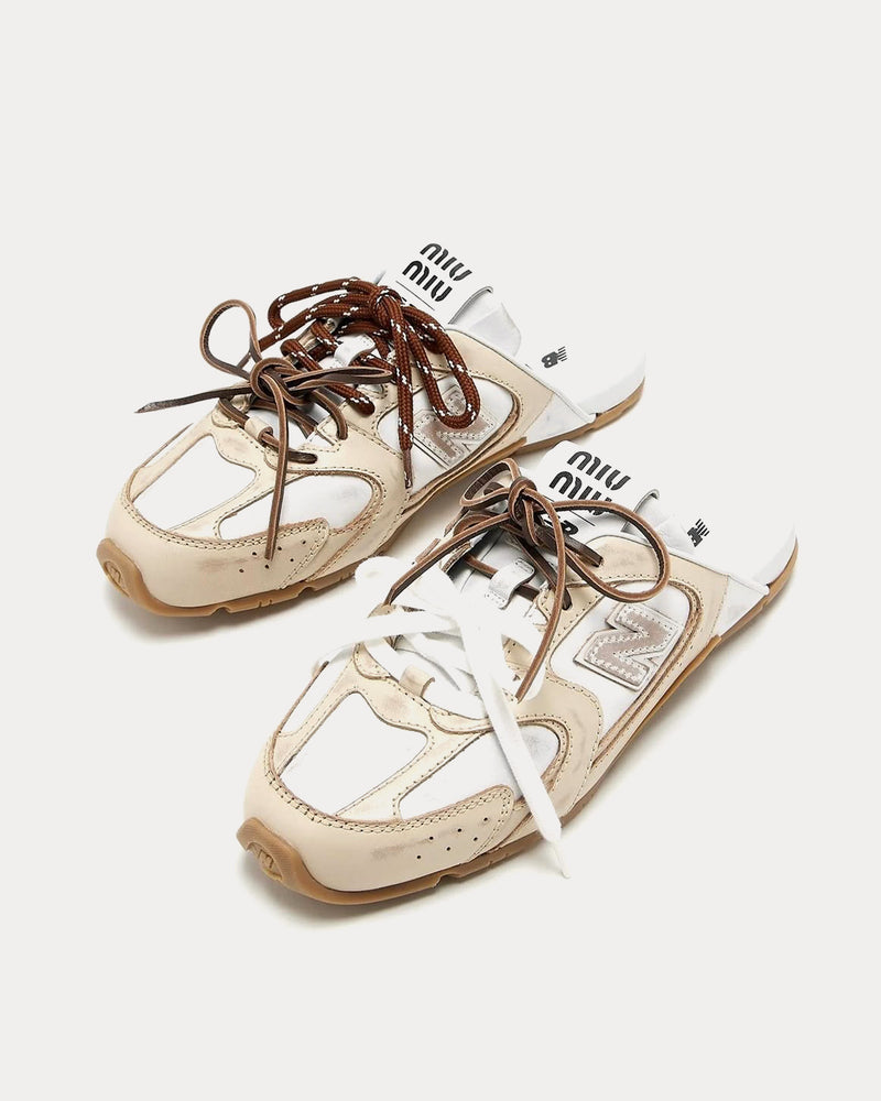 New Balance x Miu Miu 530 SL Deco Calf Leather Beige / White Mules - 2