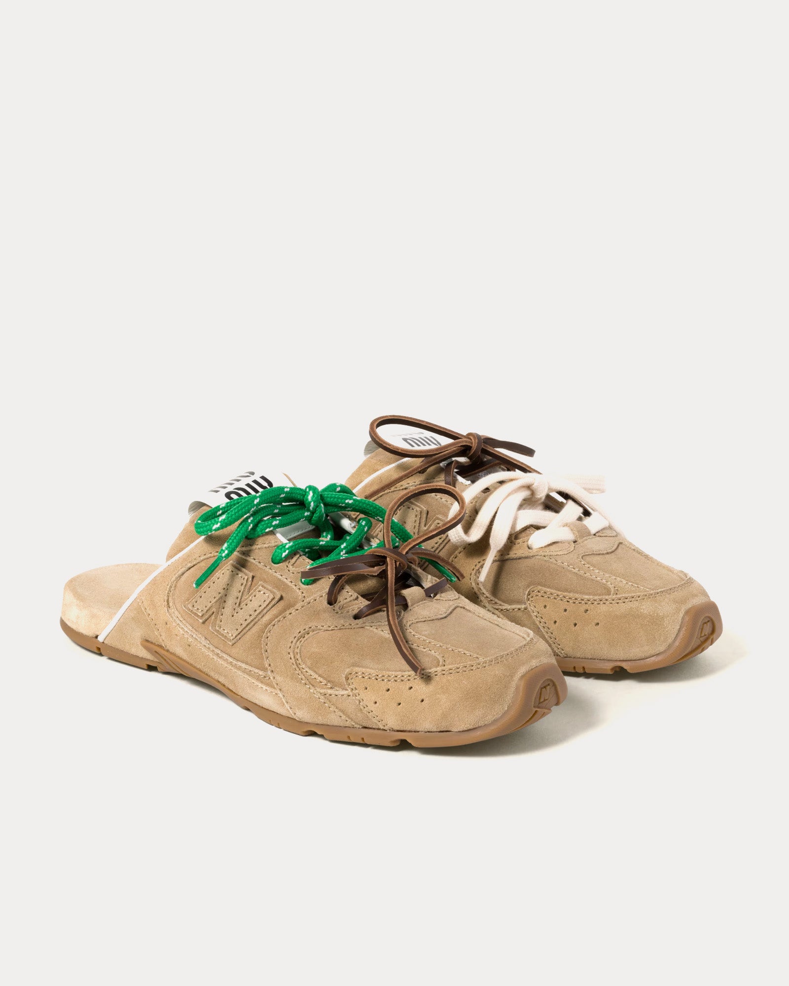 New Balance x Miu Miu 530 SL Faded Suede Ecru Mules - 2