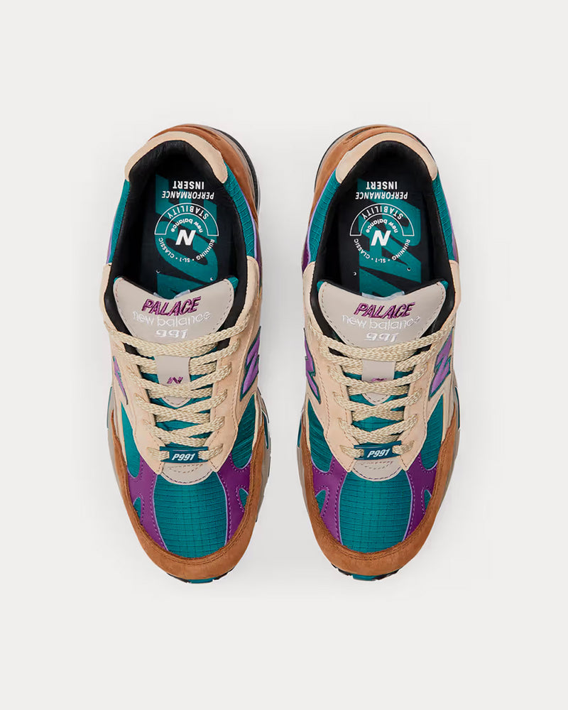 New Balance x Palace Made In UK 991 Beige / Teal / Purple Low Top Sneakers - 2