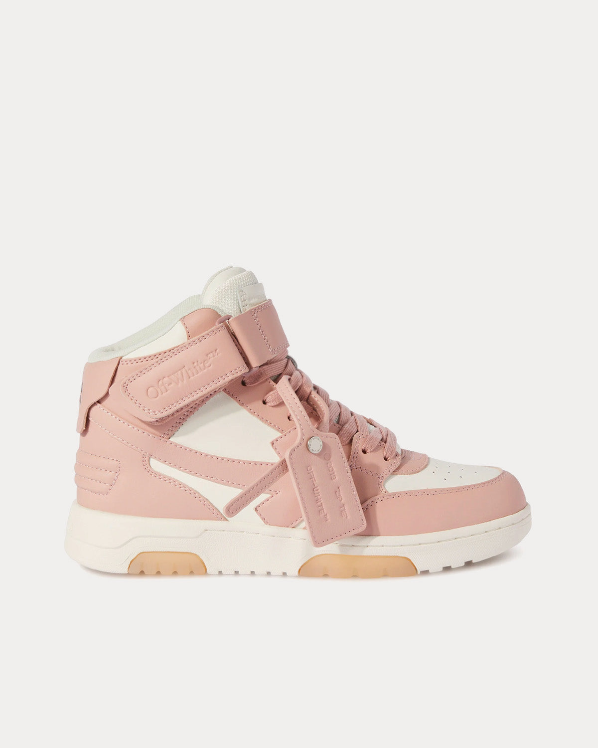 Off-White Out Of Office Mid Leather Pink / Beige High Top Sneakers - 1