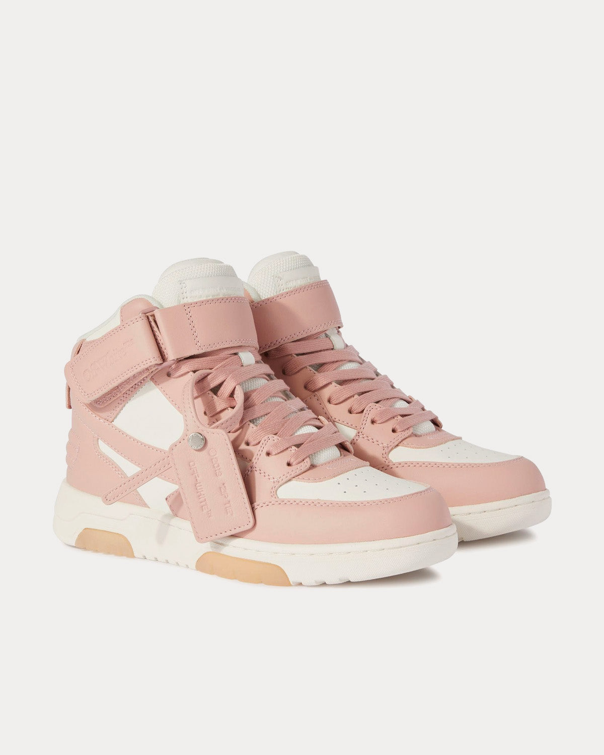 Off-White Out Of Office Mid Leather Pink / Beige High Top Sneakers - 3