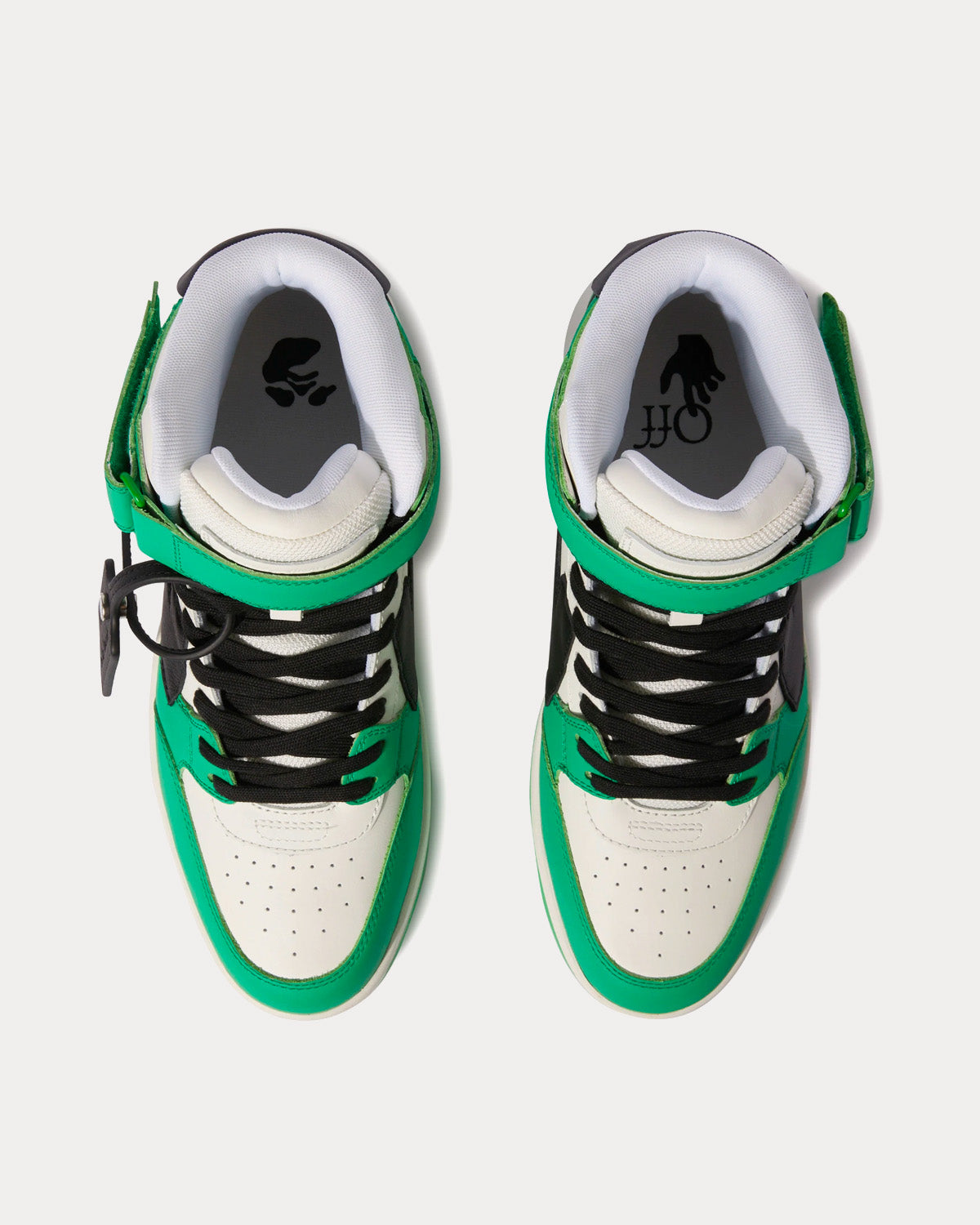 Off-White Out Of Office Lea Mid Leather Green / Black / White High Top Sneakers - 2