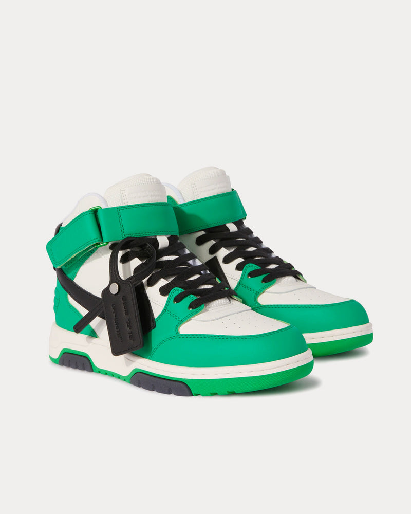 Off-White Out Of Office Lea Mid Leather Green / Black / White High Top Sneakers - 3