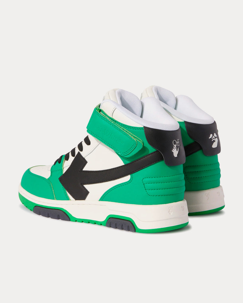 Off-White Out Of Office Lea Mid Leather Green / Black / White High Top Sneakers - 4