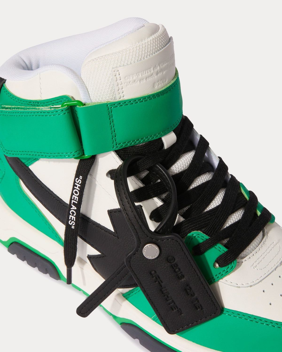 Off-White Out Of Office Lea Mid Leather Green / Black / White High Top Sneakers - 5