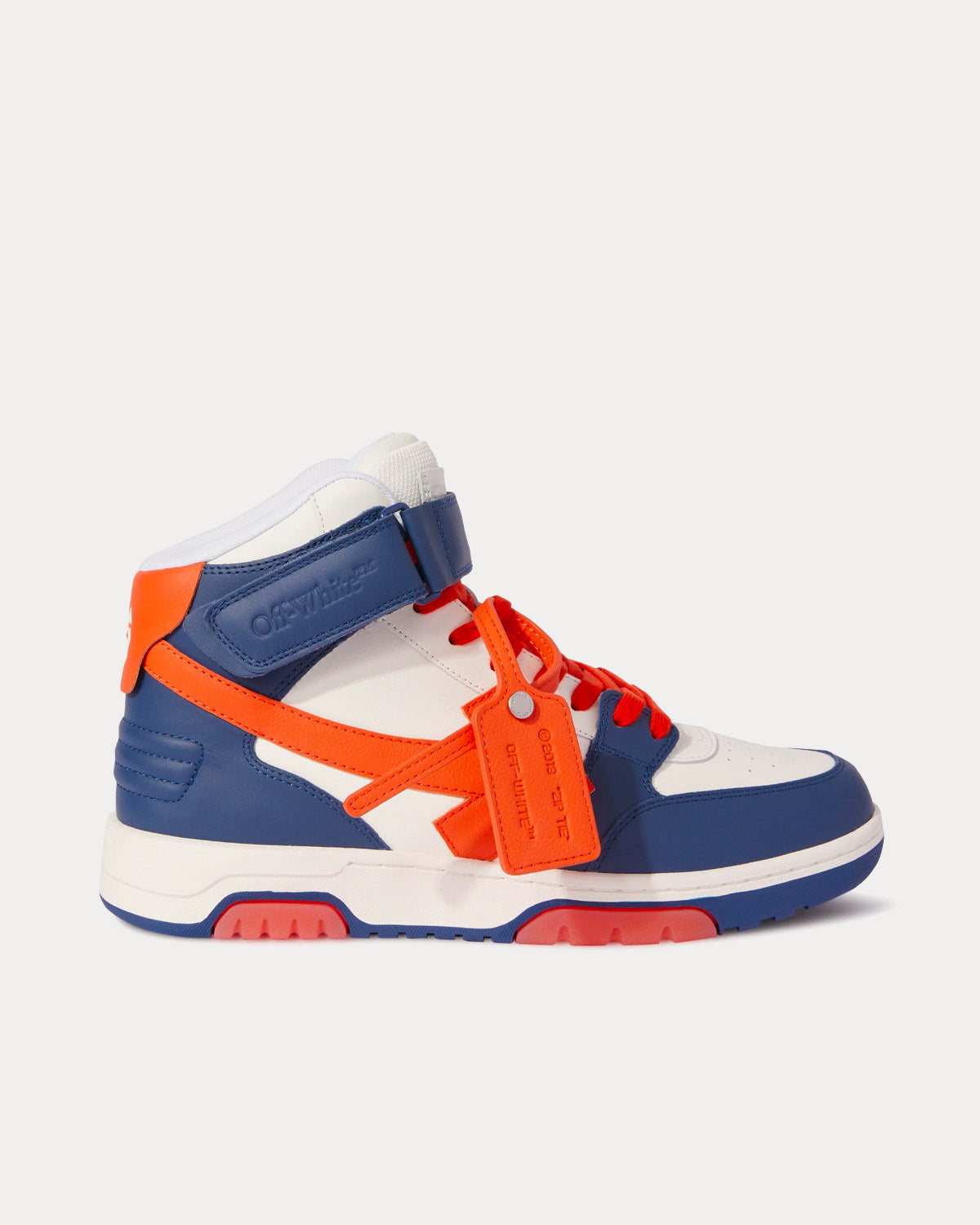 Off-White Out Of Office Lea Mid Leather Navy Blue / Orange / White High Top Sneakers - 1