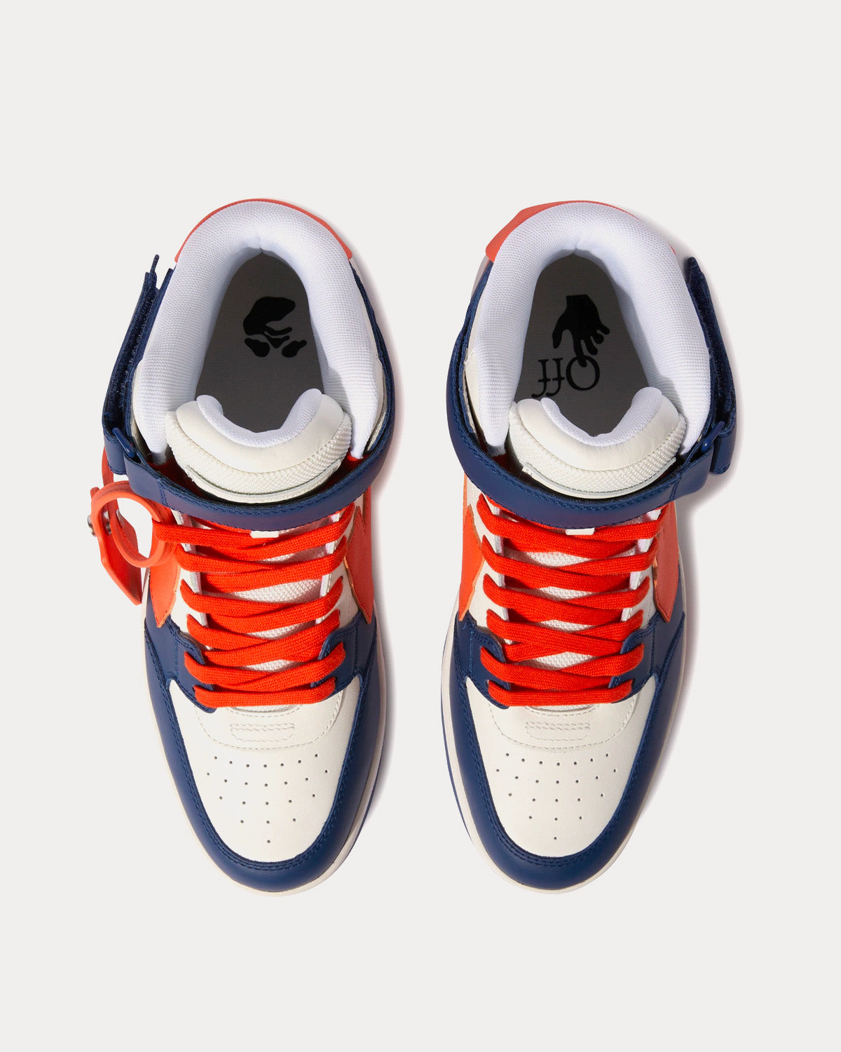 Off-White Out Of Office Lea Mid Leather Navy Blue / Orange / White High Top Sneakers - 2