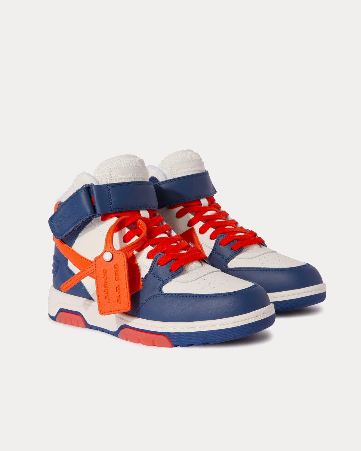 Off-White Out Of Office Lea Mid Leather Navy Blue / Orange / White High Top Sneakers - 3