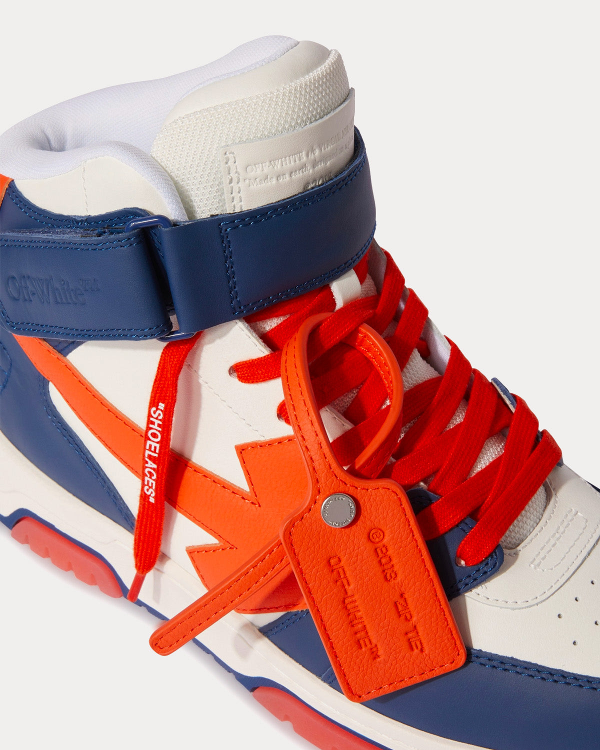 Off-White Out Of Office Lea Mid Leather Navy Blue / Orange / White High Top Sneakers - 5