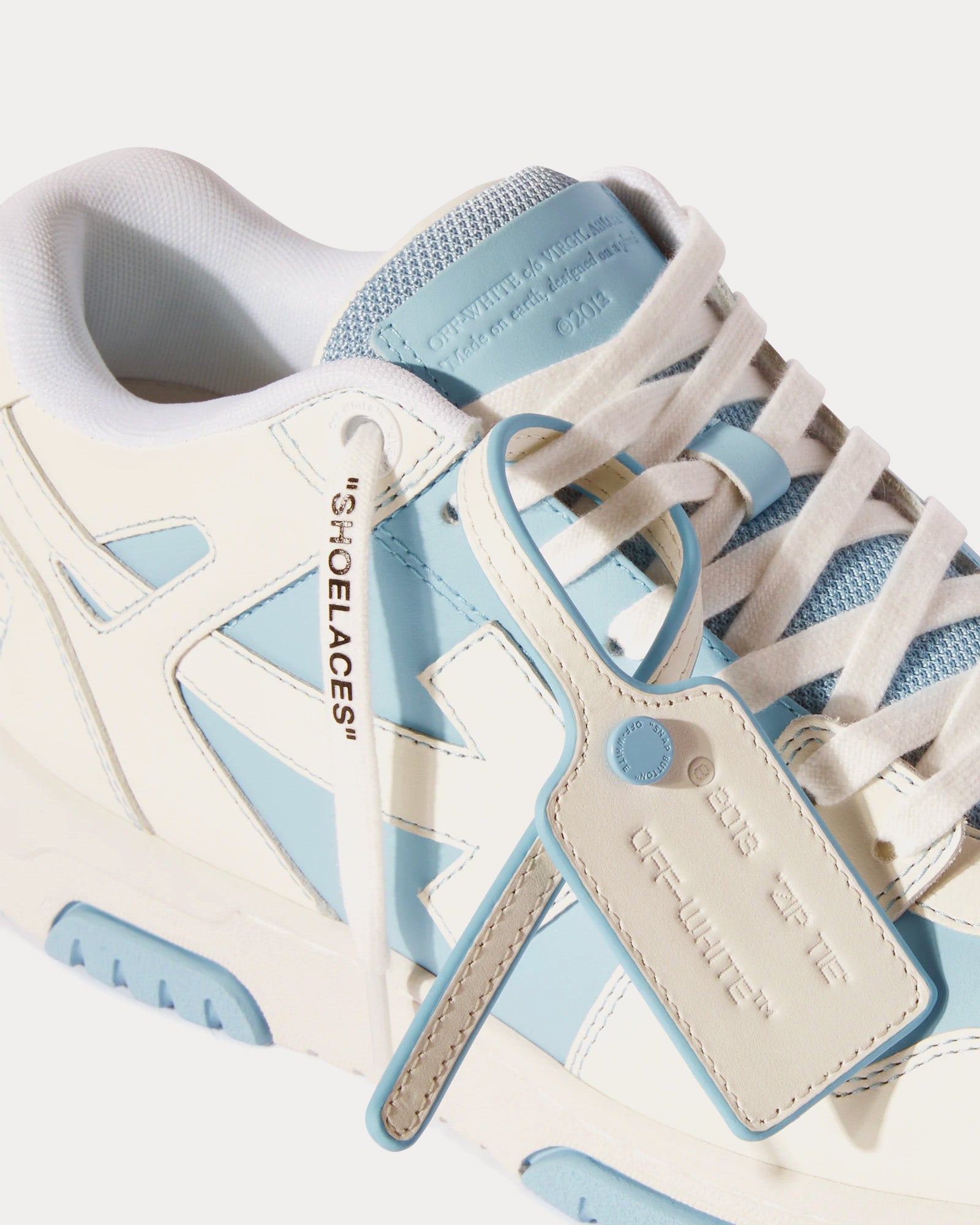 Off White Out Of Office Leather White Light Blue Low Top Sneakers Sneak in Peace