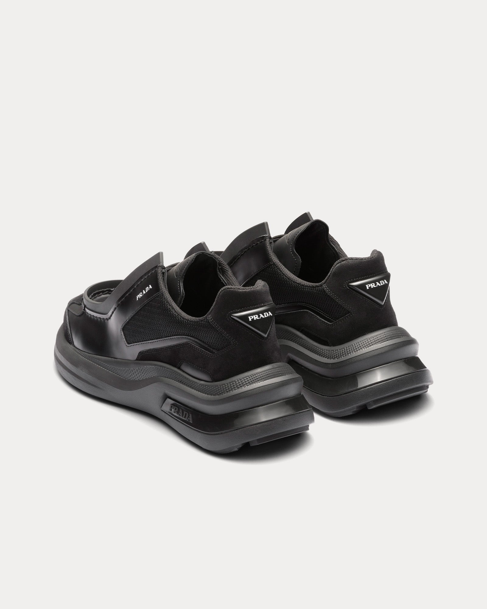 Prada Systeme Brushed Leather with Bike & Suede Elements Black Low Top Sneakers - 3